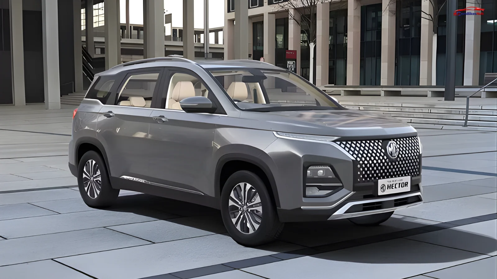 MG Hector Plus front profile showcasing bold grille and premium SUV styling by MG Motor