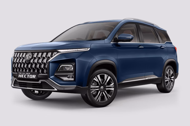 MG Hector Plus front profile showcasing bold grille and premium SUV styling by MG Motor