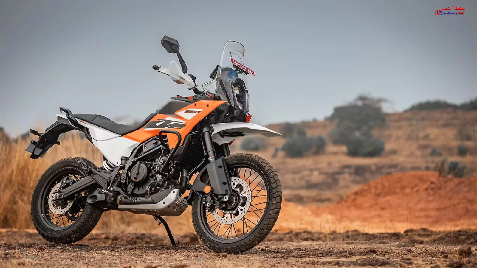 KTM 390 Adventure front three quarter view off road touring motorcycle