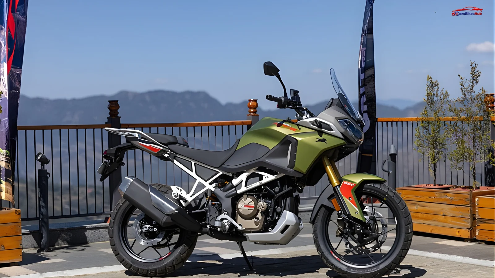 TVS Apache RTX adventure motorcycle front three quarter view rugged touring bike