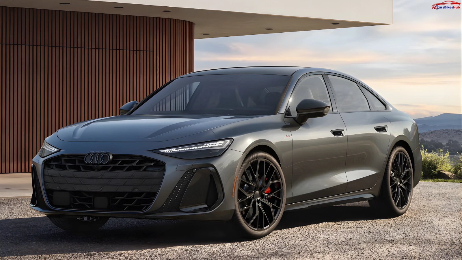 Audi A6 2026 luxury sedan front profile with sleek design and LED headlights