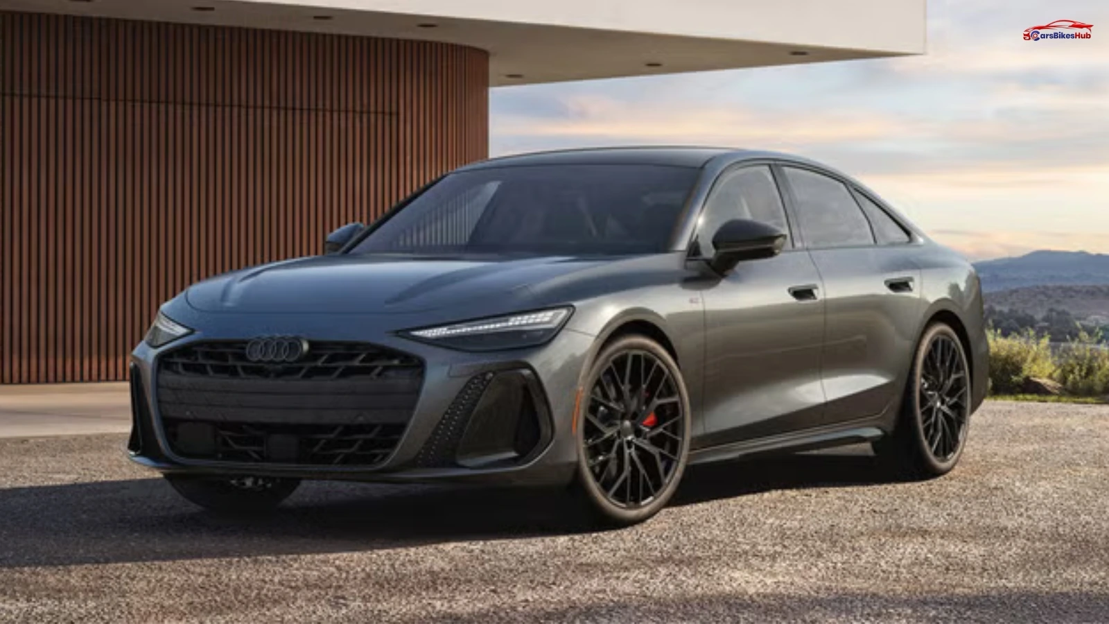 Audi A6 2026 luxury sedan front profile with sleek design and LED headlights