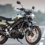 Yamaha XSR155 retro motorcycle front three-quarter view with round LED headlamp and neo retro styling