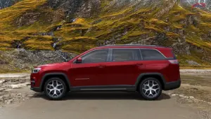 2025 Jeep Meridian side profile with alloy wheels and panoramic sunroof