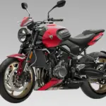 Triumph Trident 800 streetfighter motorcycle front three quarter view with aggressive design