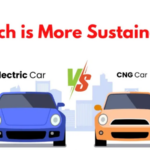CNG or electric car in 2026 parked side by side with charging station and CNG fuel pump in the background representing fuel cost comparison in 2026