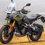 TVS Apache RTX 300 adventure motorcycle front side profile on highway road in India