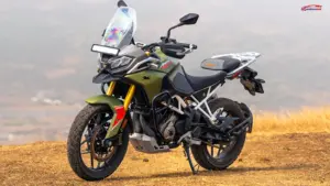 TVS Apache RTX 300 adventure motorcycle front side profile on highway road in India