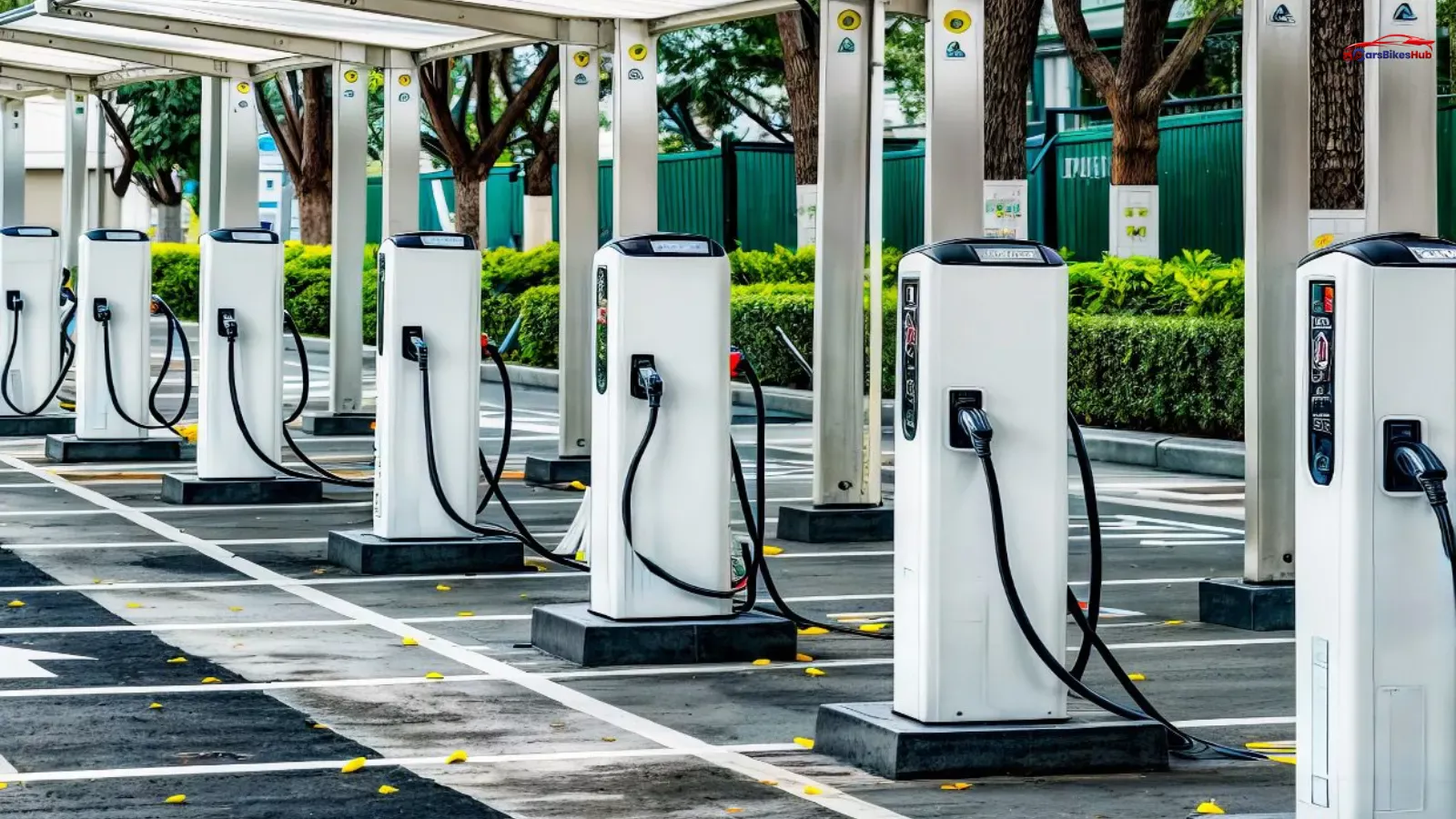 EV charging stations in India with electric cars charging at modern public fast-charging points across urban highways and smart cities