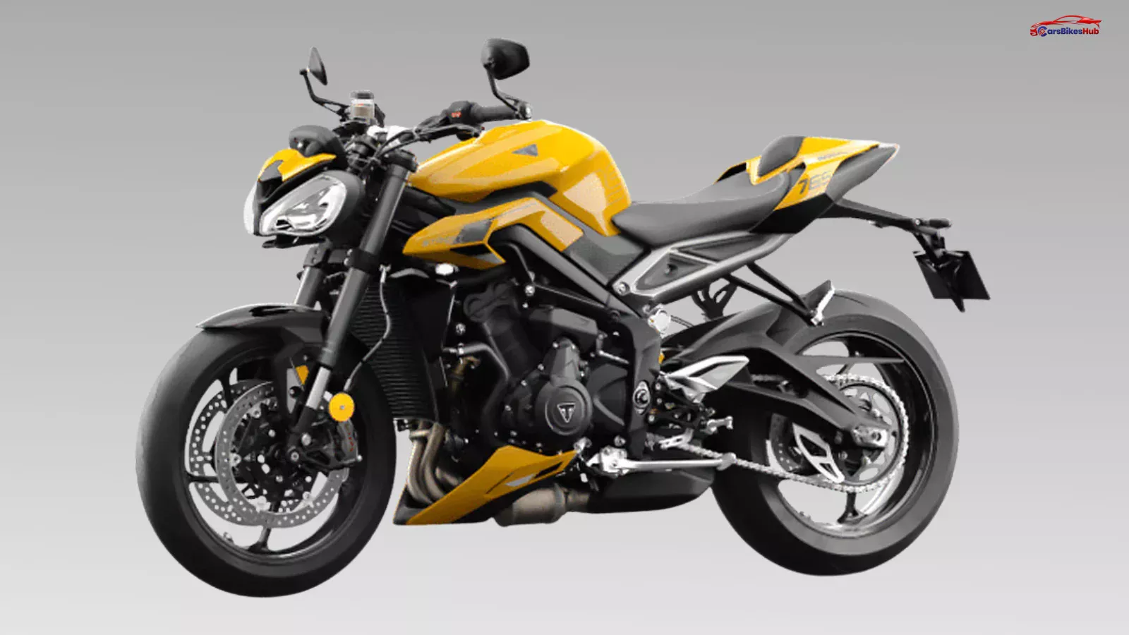 Triumph Street Triple 765 sport bike parked on a mountain road showcasing aggressive styling and premium naked motorcycle design