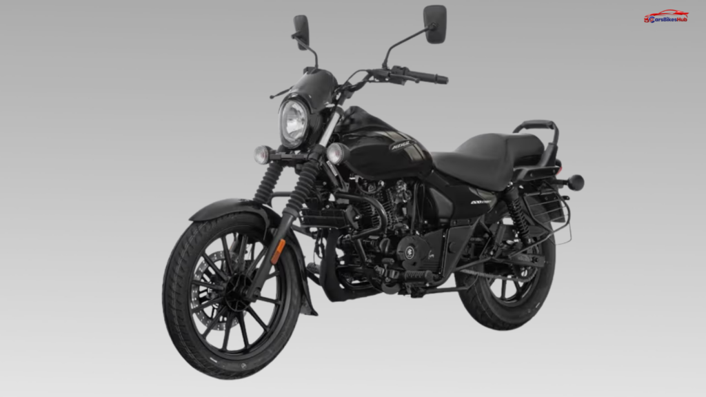 Bajaj Avenger Street 220 cruiser motorcycle parked outdoors showcasing its low-slung design and blacked-out styling