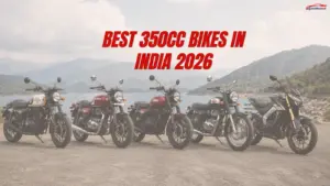 Best 350cc bikes in India 2026 including Royal Enfield Hunter 350, Bullet 350, Honda CB350, Jawa 350 and Bajaj Pulsar NS400Z parked together outdoors.