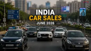 India Car Sales June 2026 featuring traffic on an Indian city road representing passenger vehicle sales and top car brands.