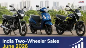 Two-Wheeler Sales June 2026 showing representative motorcycles and scooters from Hero, TVS and Honda.