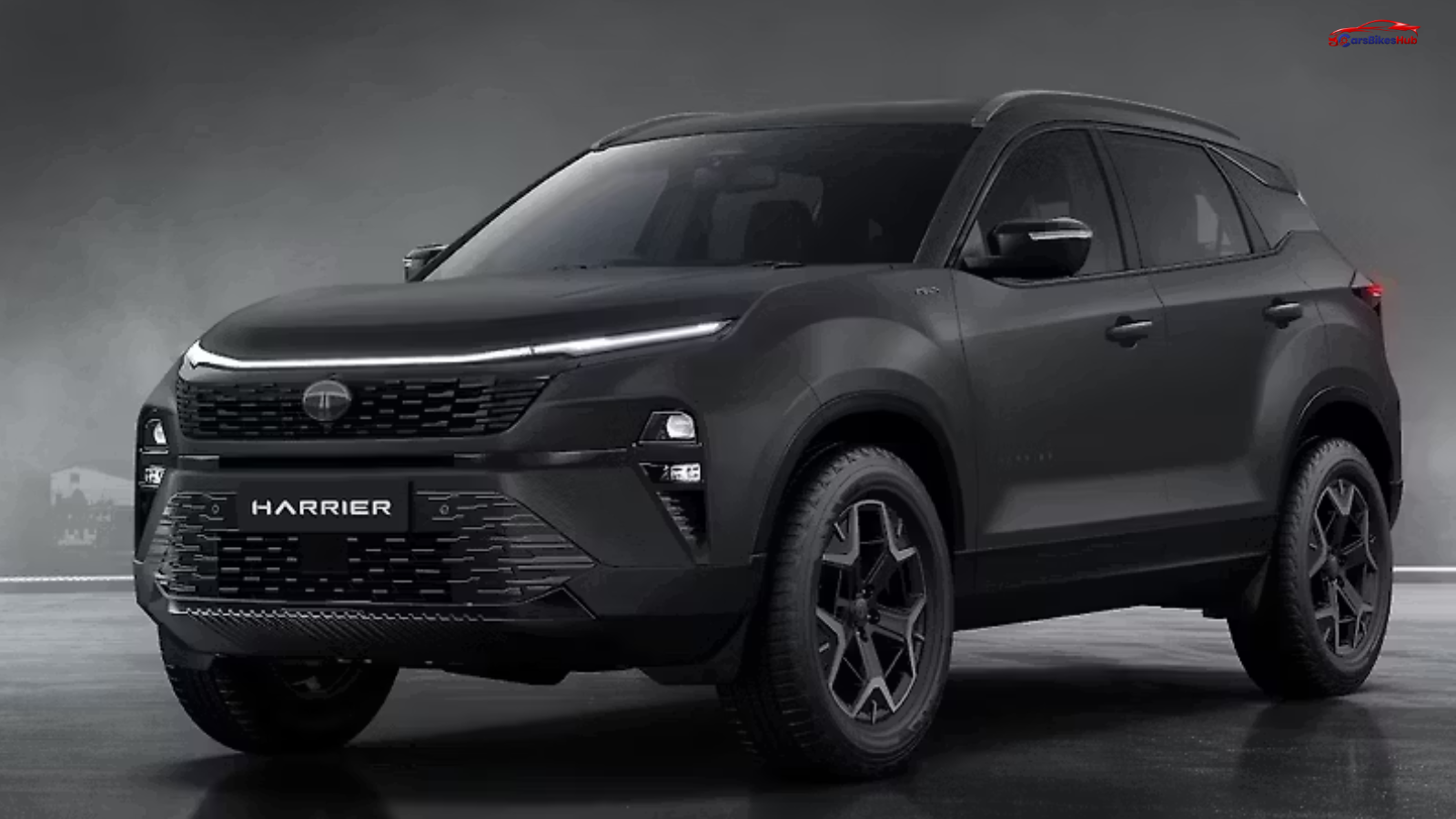 2026 Tata Harrier Stealth Edition in matte black finish showcasing its bold front design and exclusive exterior styling