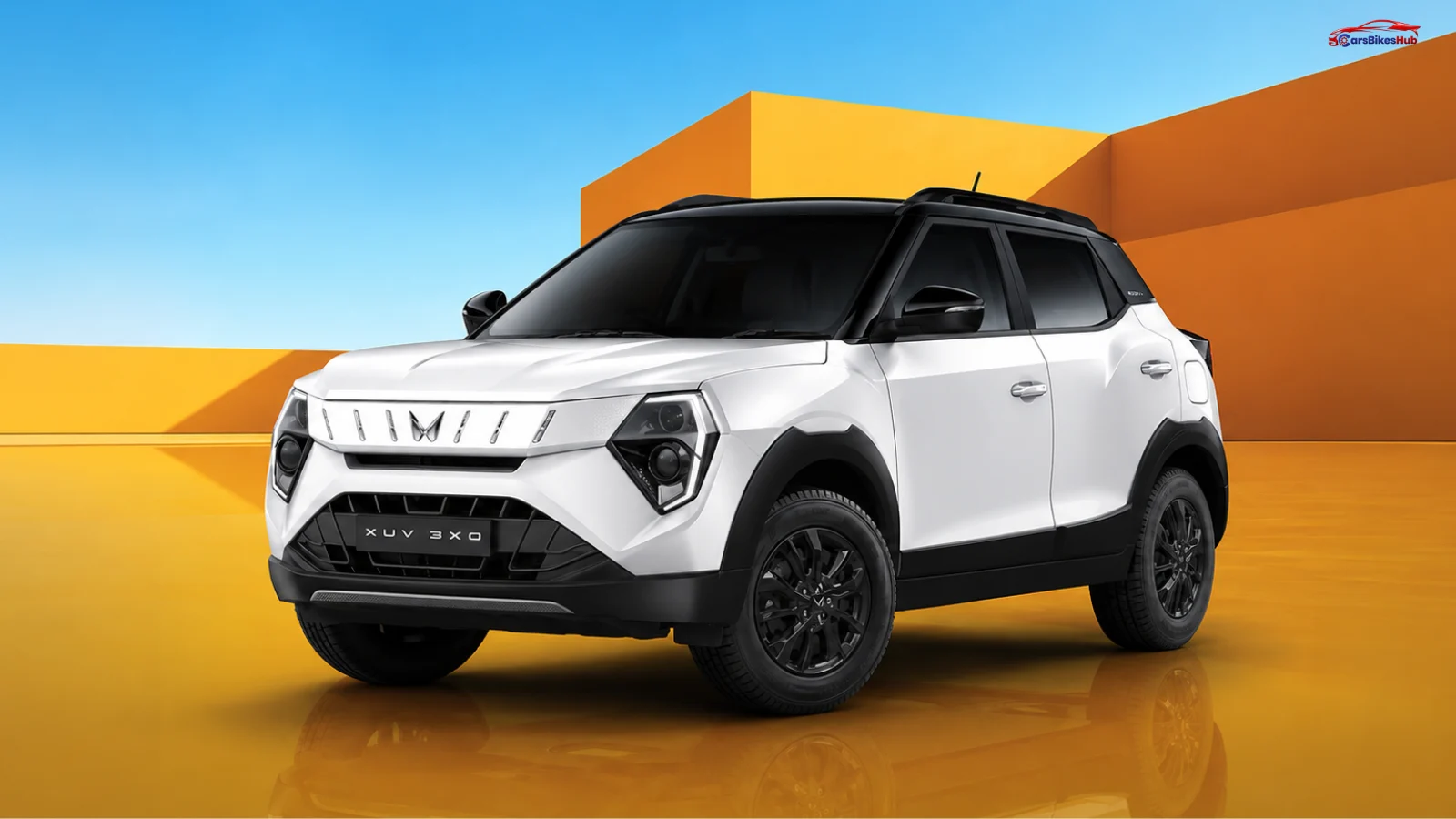 Mahindra XUV 3XO REVX EDGE SUV in white with black roof