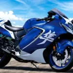 Suzuki Hayabusa Special Edition motorcycle in blue finish on an airstrip