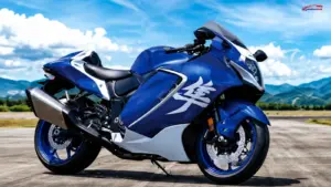 Suzuki Hayabusa Special Edition motorcycle in blue finish on an airstrip