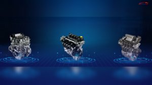Suzuki 1.5L Turbo Petrol Engine technology display with three engine designs